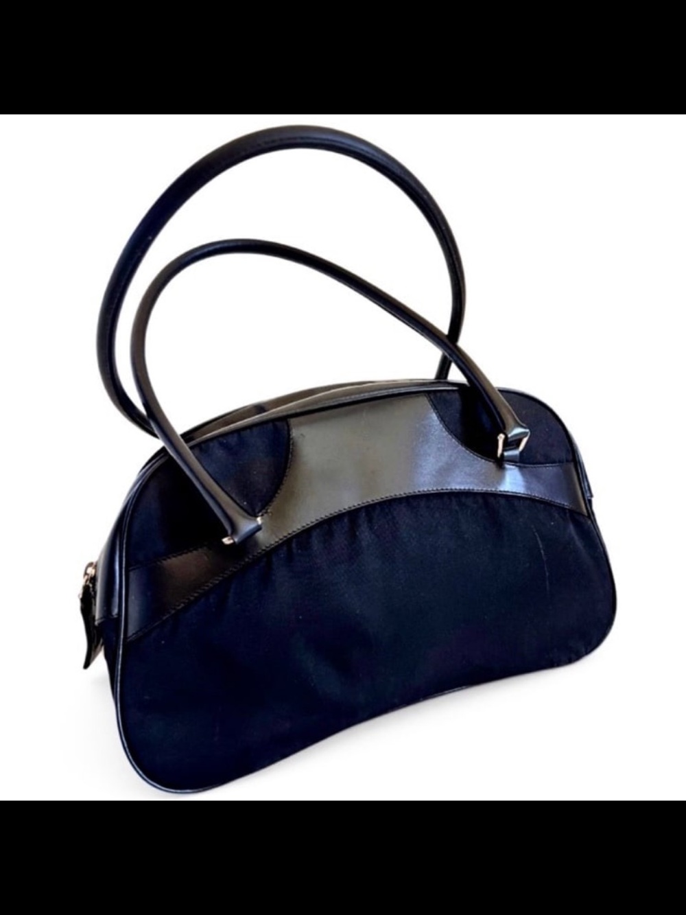Prada Black Leather & Nylon Dome Satchel with Top Handles - Picture 2 of 10